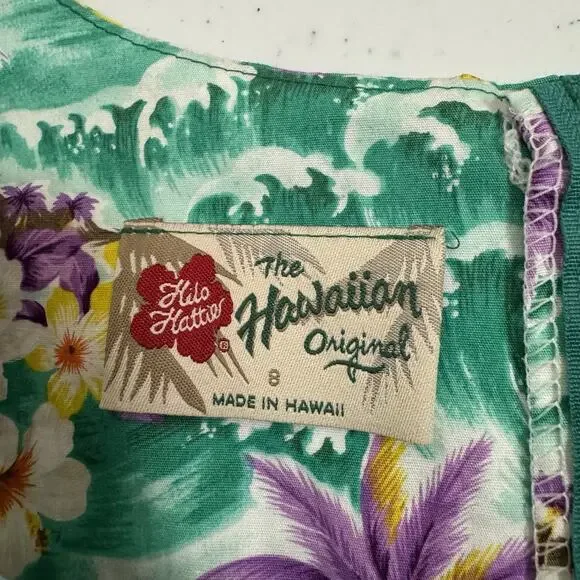 Hilo Hattie Hawaiian Dress Womens 8 Green Purple Floral Sundress Tropical NWT - Picture 8 of 14